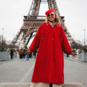 Summer Long Red Velvet Women&#39;s Hooded Raincoat Trench Coat One size Oversized