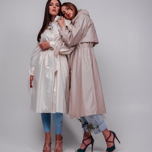 Beige Trench Raincoat For Women