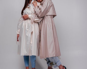 Beige Trench Raincoat For Women