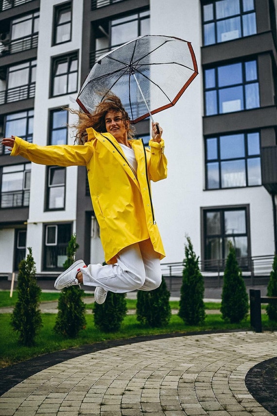 Chubasquero amarillo para mujer Chubasquero resistente al agua de