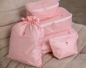 Packing Cubes Set of 5 | Pink Travel Organizers | Luggage Organizer | Travel Storage Bags | Gift for Her