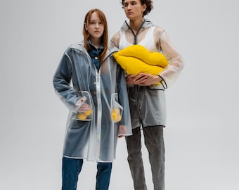 【美品】RAINMAKER - SHADOWSTRIPE HOODEDCOAT Summer Transparent Matte Raincoat Unisex With Silver