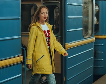 Unisex yellow hooded waterproof raincoat for Her and Him
