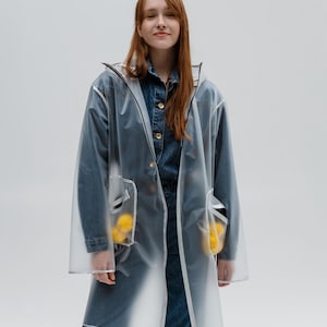 Summer Transparent Matte Raincoat Unisex with Silver Holographic edging Trendy see-through coat