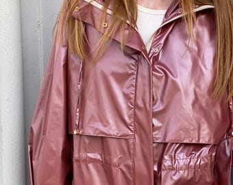 Sunset Coral Water-Resistant Trench Raincoat for Spring