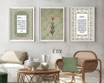 Set of 3 Islamic Wall Art Posters - Oriental Design - Boho Posters - Calligraphy - Wall Decor Prints - Quran Wall Art - Rug Style Print