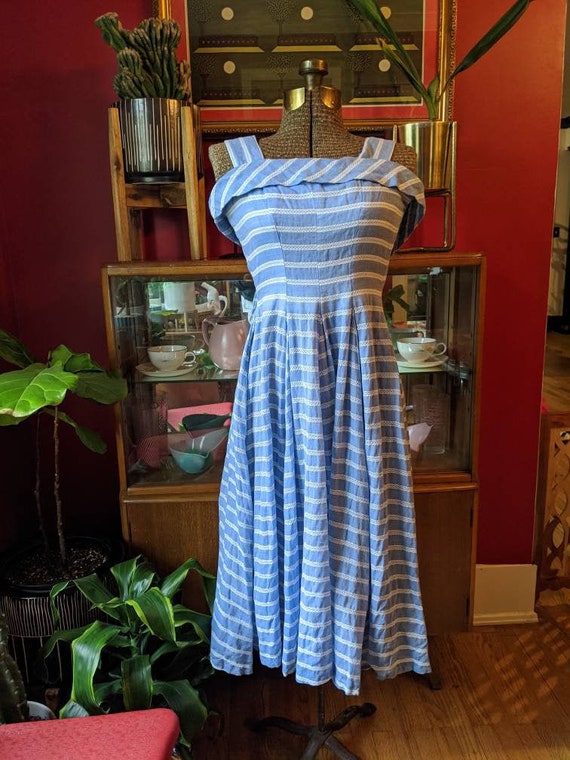 1950s Vintage SUNDRESS Light Blue Handmade Chambra