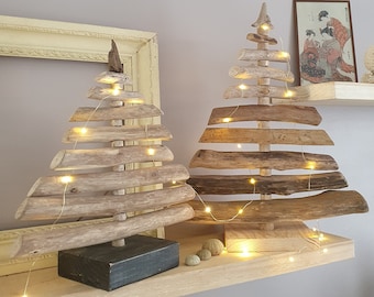 Sapin de noël décoratif en bois flotté rotatif