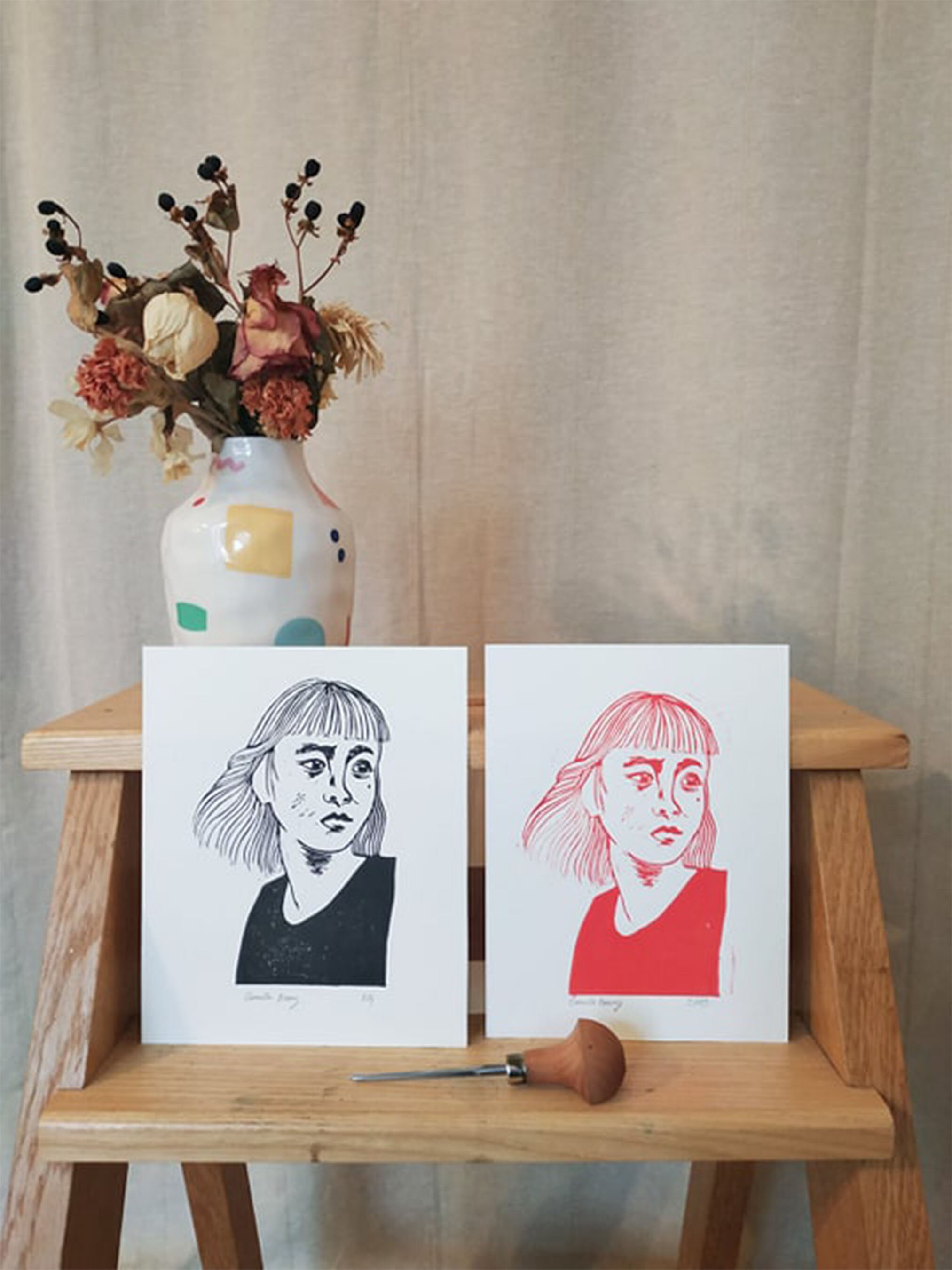 Linogravure Visage Femme