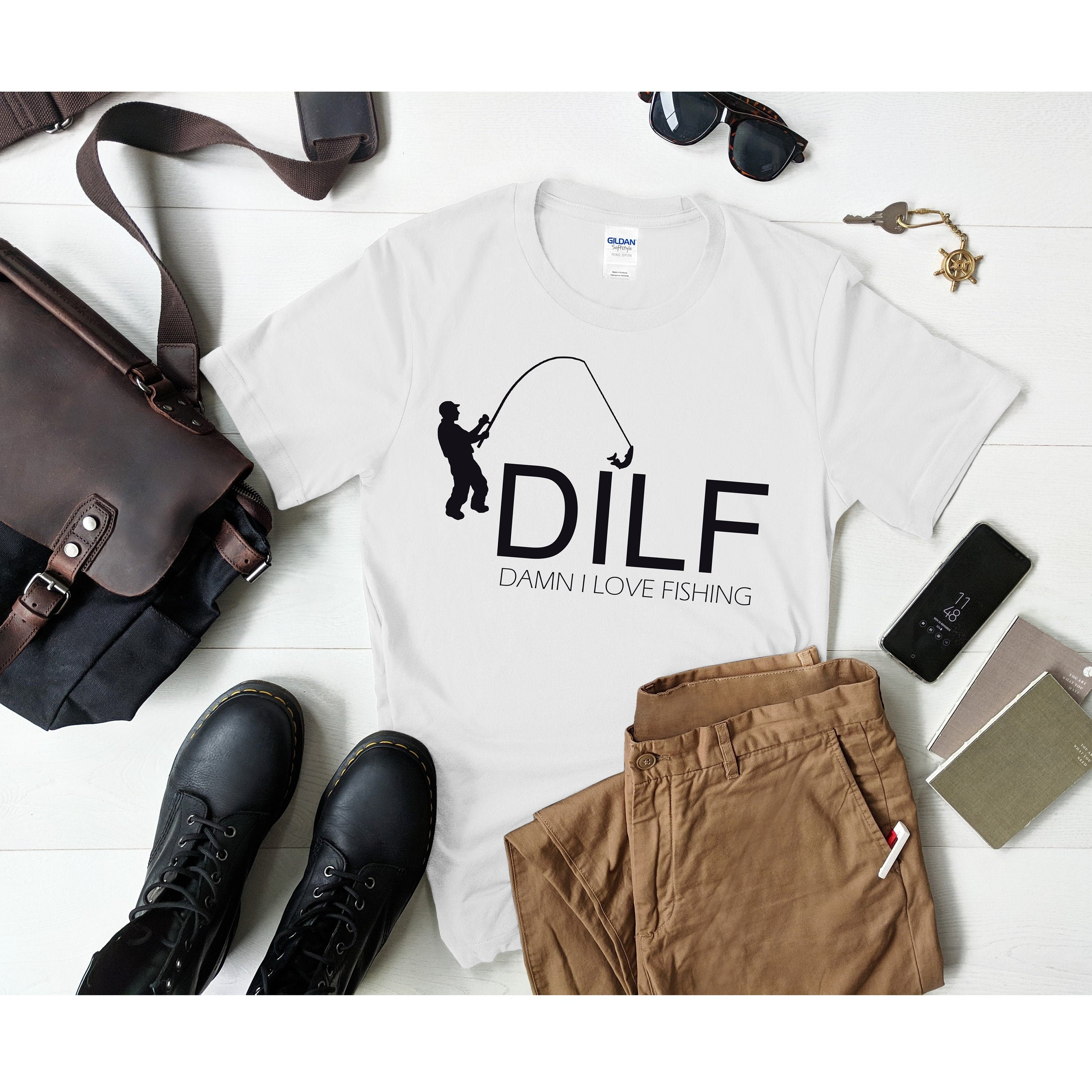 Download DILF Damn I Love Fishing T-Shirt Funny T-Shirt Fathers Day ...