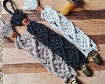 Macrame Pacifier Clips-Suede Leather Wrap