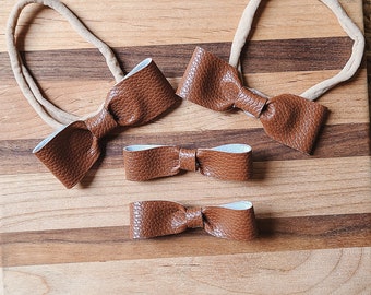 Faux Leather Textured Nylon Headband-Cognac