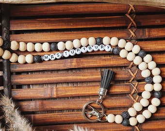 Custom Teacher Lanyard Back to School, Teacher Gift, Personalized Lanyard, Lanyard with name, Personalized Gifts, Wooden Bead Lanyard