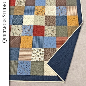 Handmade patchwork fishing theme quilt for country camping rustic setting cabin quilt coverlet for bed or lap quilt by camp fire