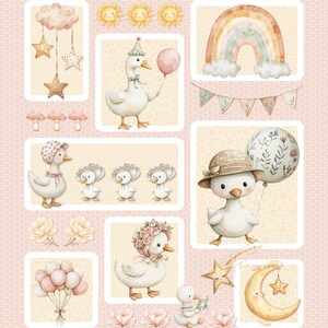 Baby Goose Fabric Quilting Panel Birthday Party Pastel Yellow Peach Watercolor Patterns Flowers Moon Rainbow Baby Girl Blanket New Mom Gift