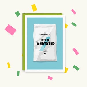 Let&#39;s Get Wheysted - Whey Protein Card - Gym Greetings Card - Myprotein - Card for Gym Lover - Birthday Card for Him - Valentine&#39;s Day Card