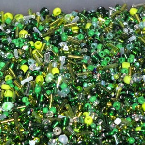 Spring Mix Glass Seed + Bugle Beads - Green, Clear, 50g