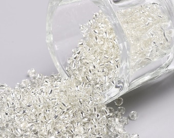 50g 2mm seed beads silver lined clear - Beautiful glass beads perfect for beading, crafts & jewellery making.