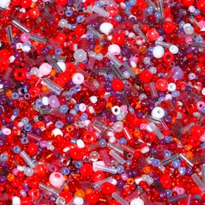 Berry Mix Glass Seed + Bugle Beads - Red, Pink, 50g