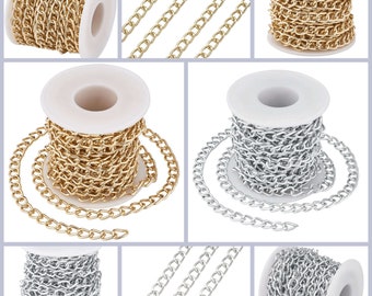 Aluminium twisted curb chain, 5 metre spool, silver tone / gold tone - ideal for crafts, beading, DIY jewellery making & more.