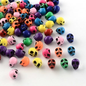 100 Skull beads - 10mm acrylic, mixed - ideal for beading, crafts, sewing & jewellery making