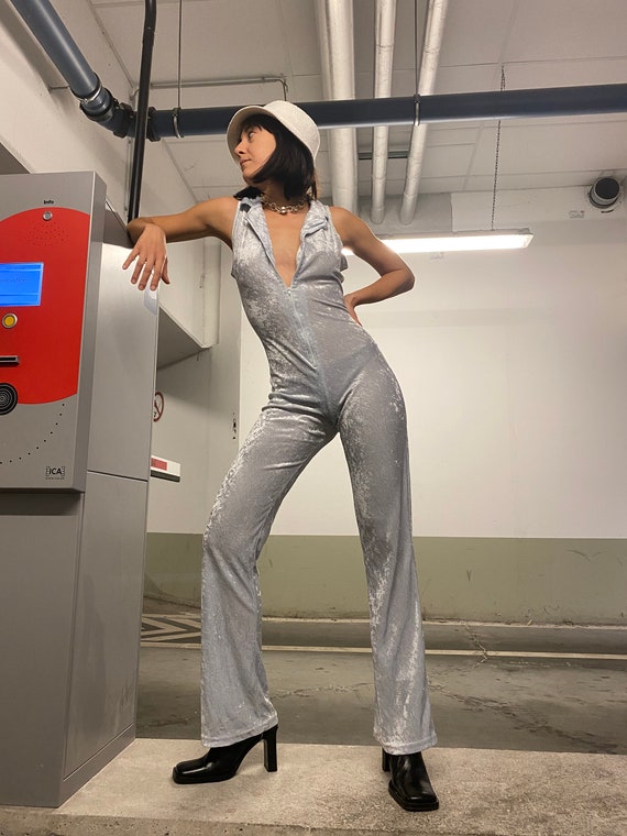 90s / y2k Vintage Velvet Baby Blue Ice Blue Jumpsu