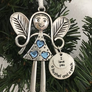 I Love You A Bushel and A Peck Angel, Angel Christmas Ornament, Valentines Gift, Birthday,  Gift, Car Rear View Mirror Charm