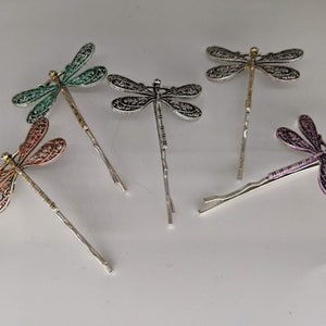 Silver dragonfly Hair pins (set of 5) handpainted