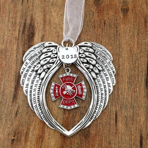 Fire Fighter  Ornament, Angel Wing Ornament, Fireman Car Mirror Charm, Secret Santa Gift