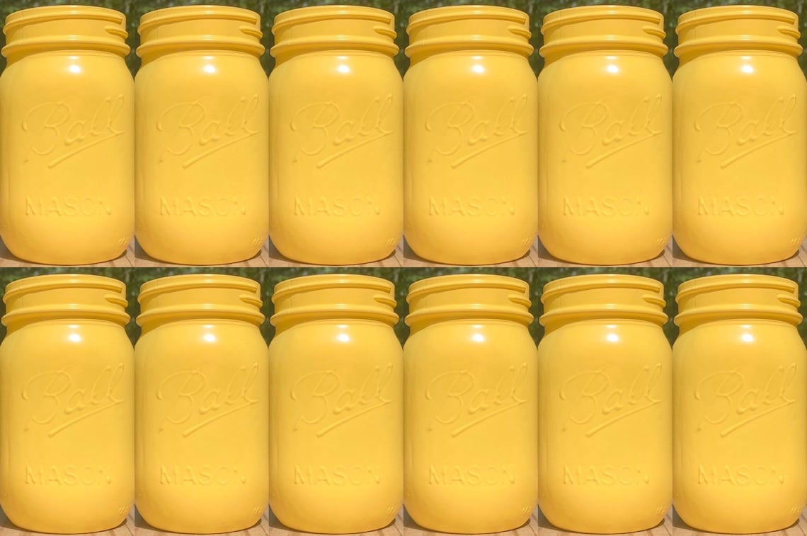 12 Pint Yellow Mason Jars Yellow Centerpieces Rustic Etsy