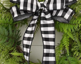 Zwarte geruite strik voor krans, 2,5-inch strik met draad, decor boerderijdeur, lantaarnstrik, mandstrik, decor het hele jaar door