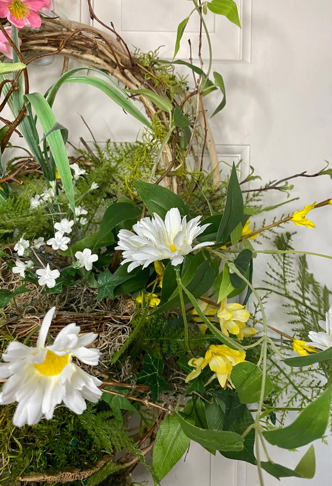 Spring grapevine basket wreath with cherry blossoms moss Etsy Italia