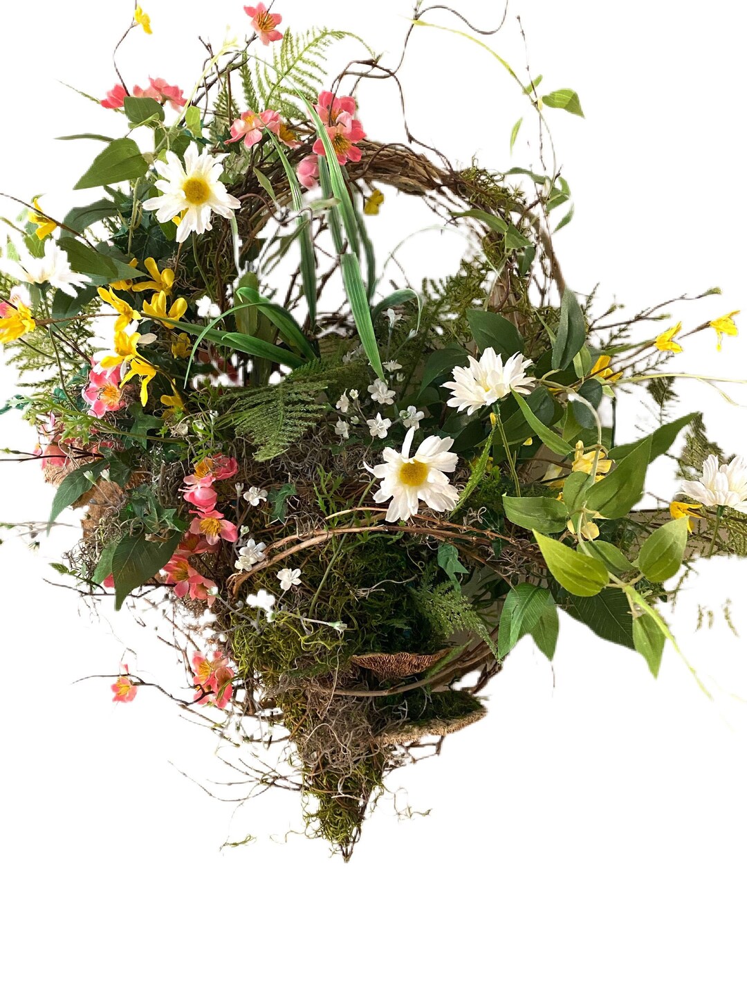 Spring grapevine basket wreath with cherry blossoms moss Etsy Italia