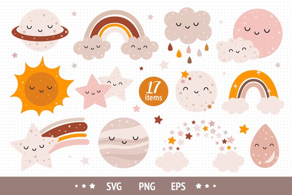 Download Cute Celestial Clipart Baby Rainbow Clipart Rainbow Svg Etsy PSD Mockup Templates