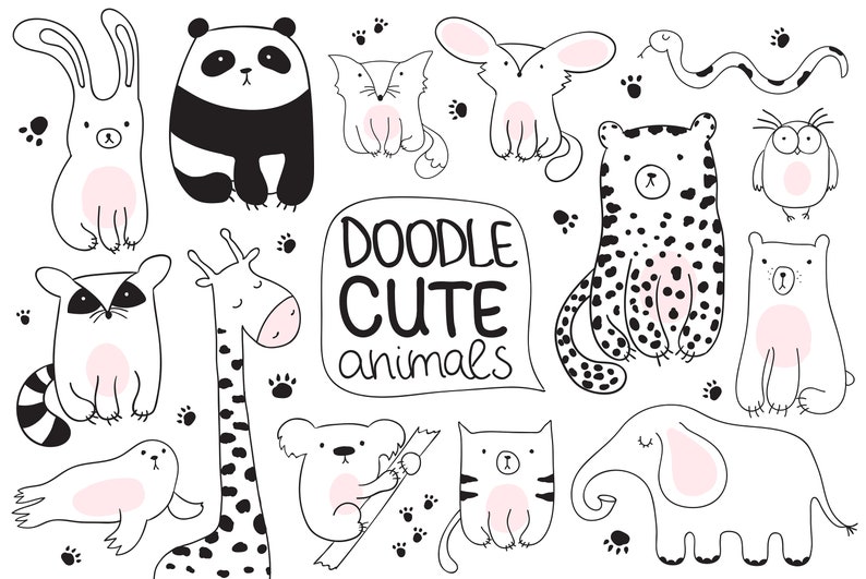 Download Baby Cute Animals Svg Line Art Svg Zoo Clipart Woodland Etsy PSD Mockup Templates