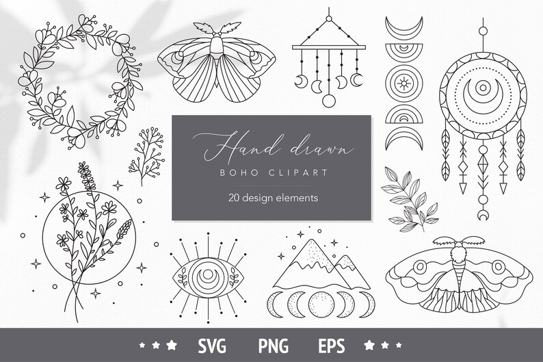 Download Boho Clipart Boho Elements Svg Mystery Symbols Dream Etsy
