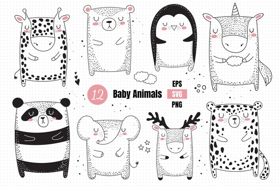 Download Baby Cute Animals Svg Woodland Animals Clipart Line Art Svg Etsy