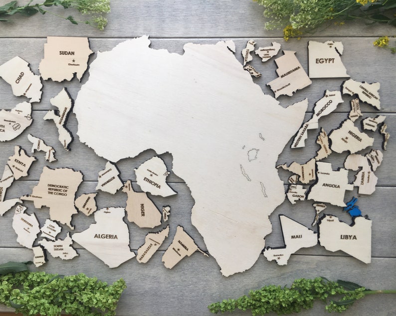 Contient Pieces 3D Wooden Africa Map Laser Cut File-svg Vector File-crd,dxf,ai,pdf,eps ...