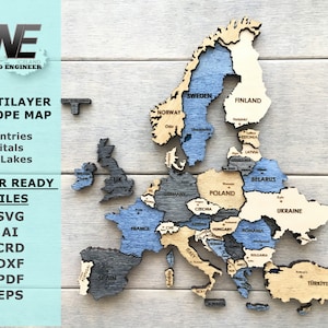 3D Holz Europa Karte Laser Cut Datei-Svg Vektor-Datei-Crd,Dxf,Ai,Pdf,Eps Datei für Glowforge Laserschnitt-Sperrholz Puzzle-Digital Laser Cut Datei