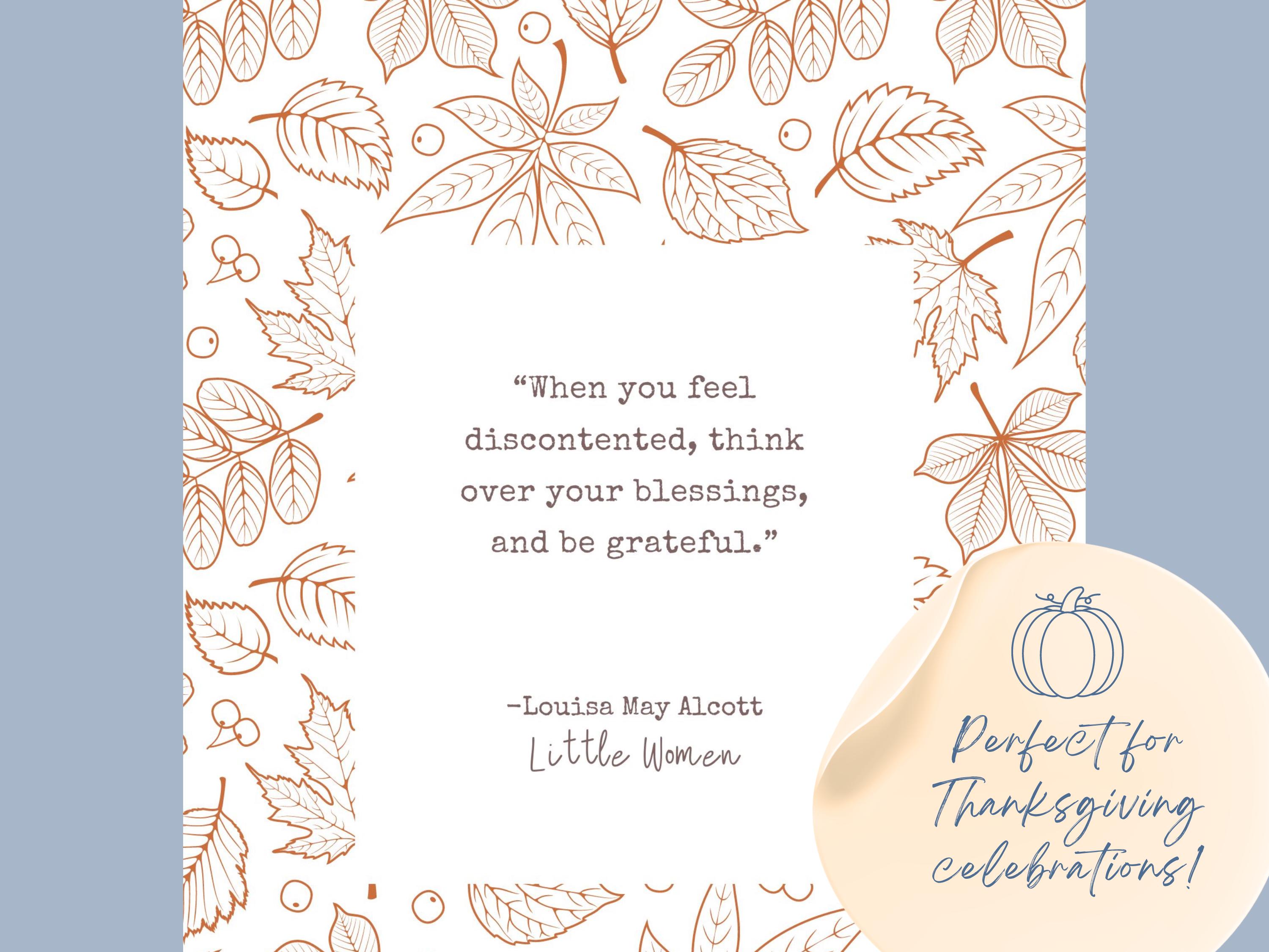 thankful quote little women, louisa may alcott neutral art