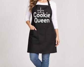 Cookie Queen Apron,Christmas Cookie Apron, Custom Name Cooking Gift,Gingerbread Design