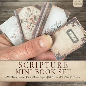 Mini Junk Journal Book, Scrittura Cristiana Digitale Vintage, Mini Libro Floreale Stampabile per Artigianato Devozionale, Download Istantaneo