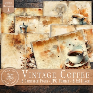 Pagine di diario vintage con caffè spazzatura / Carta stampabile digitale / Effimere macchiate di caffè grunge / Articoli per scrapbooking e artigianato