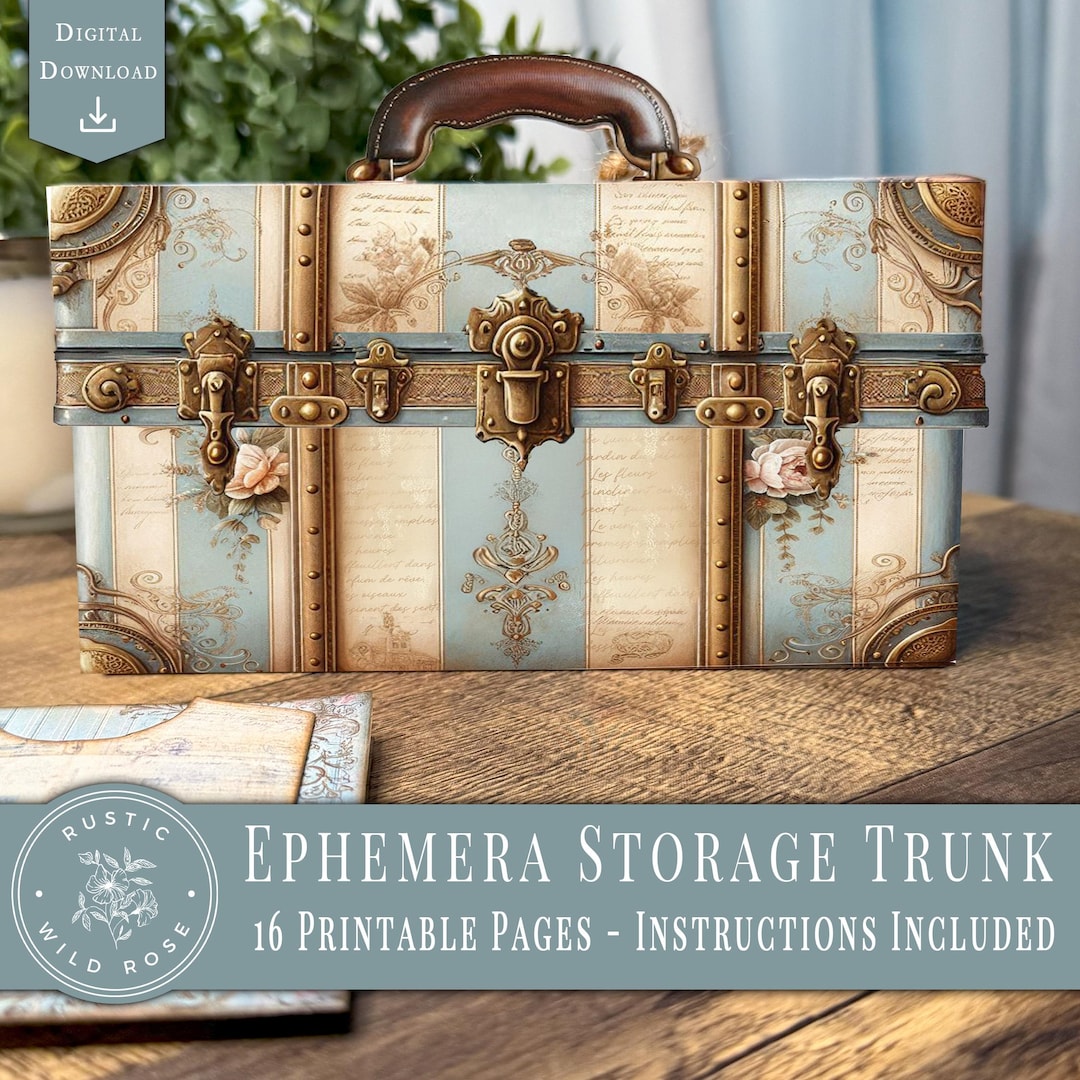 Printable French Ephemera Keeper | Storage Accordion File Suitcase | Folder, Pockets | Jun