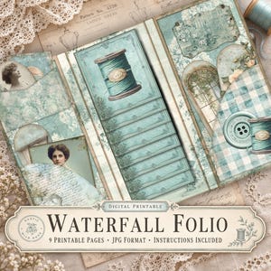 Shabby Chic Waterfall Folio – Printable Junk Journal Folio Kit – Vintage Ephemera for Scrapbooks, Cards, and Journals