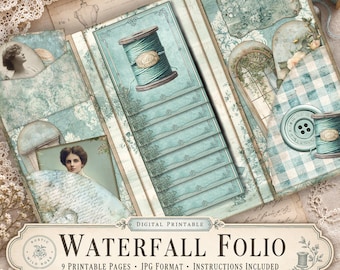 Shabby Chic Waterfall Folio – Printable Junk Journal Folio Kit – Vintage Ephemera for Scrapbooks, Cards, and Journals