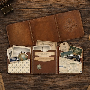 Printable vintage travel wallet kit with ephemera and antique map designs.