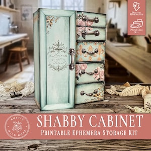 Digital Printable Shabby Cabinet Kit – DIY Vintage Ephemera Storage Drawers – Junk Journal Organizer, Craft Storage, Digital Download