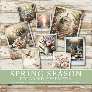 Pacote Polaroid de itens efêmeros da estação da primavera para impressão digital | Polaroids florais vintage para diários de lixo, scrapbooking e artesanato DIY