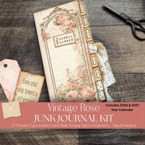 Vintage Rose Junk Journal Kit | Printable Pages and Ephemera | Digital Download for Scrapbooking and Creative Planning